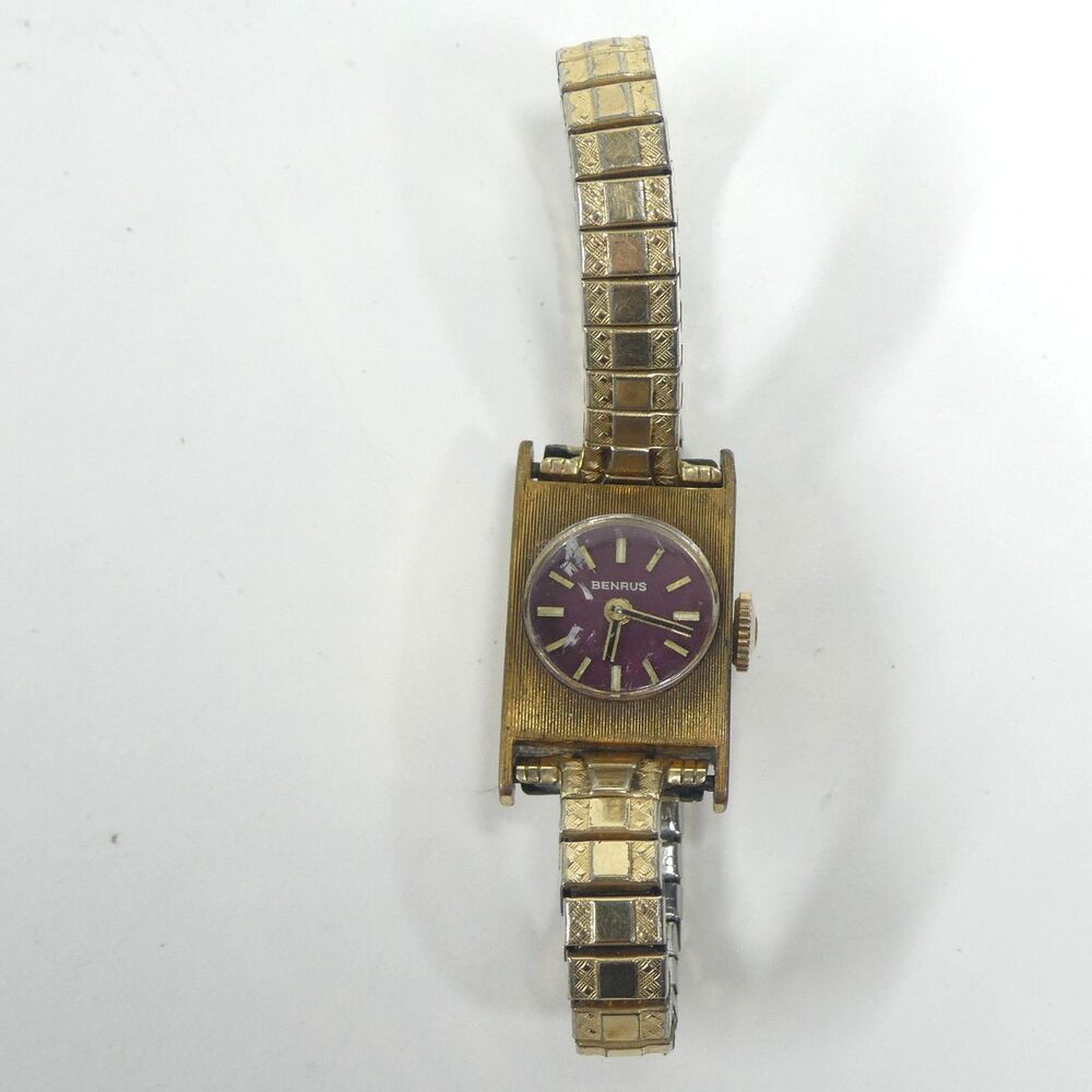 Benrus Women’s Watch Maroon Face Swiss 1/20 10K Gold Filled Case Vintage